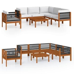 vidaXL 7-tlg. Garten-Lounge-Set mit Kissen Cremefarbenes Holz Akazie & Seil