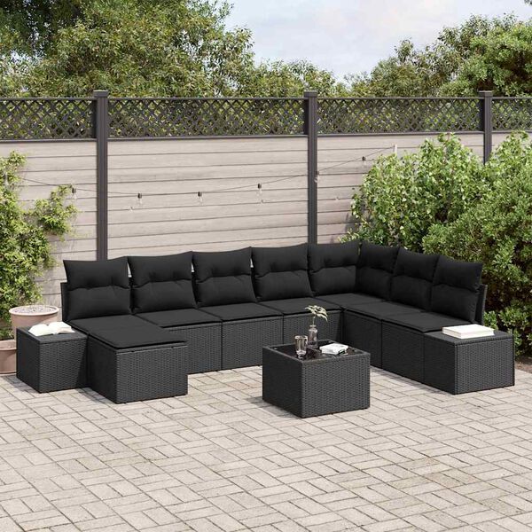 vidaXL Gartensofa-set mit Kissen 9 pcs Poly-Rattan