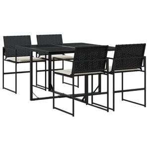 vidaXL 5-tlg. Garten-Essgruppe mit Kissen Schwarz Poly Rattan