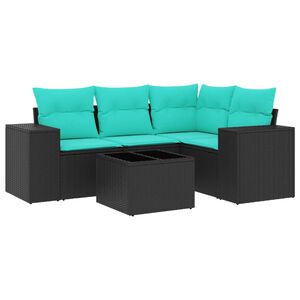 vidaXL 5-teiliges Gartensofa-Set mit Kissen, schwarzes Polyrattan