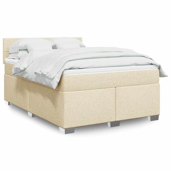 vidaXL Boxspringbett mit Matratze Creme 140x190 cm Stoff