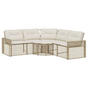 vidaXL Gartensofa in L-Form mit Kissen und Fu&szlig;bank Beige Poly Rattan