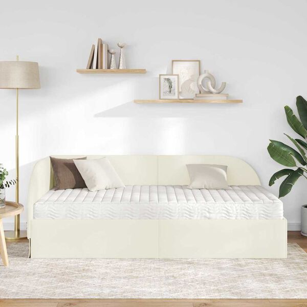 vidaXL Eckbettgestell mit Matratze mit Kopfteil 2 pcs Creme Samt