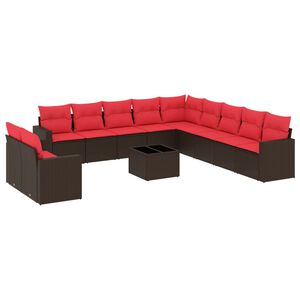 vidaXL 12-tlg. Garten-Sofagarnitur mit Kissen Braun Poly Rattan