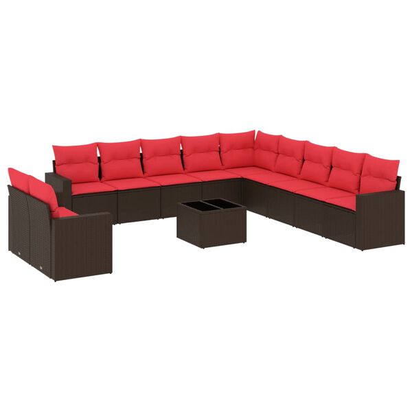 vidaXL 12-tlg. Garten-Sofagarnitur mit Kissen Braun Poly Rattan