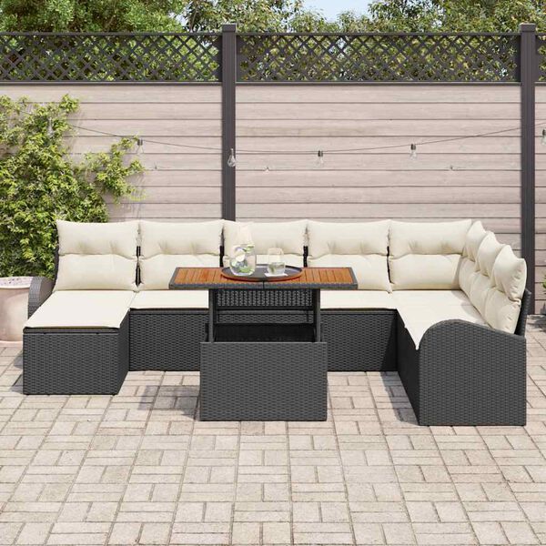 vidaXL Garten-Sofa-Set mit Kissen 9 pcs Schwarz und Creme
