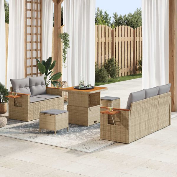 vidaXL Garten-Sofa-Set mit Kissen 8 pcs Beige und Hellgrau