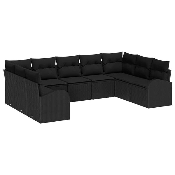 vidaXL Sofa Set mit Kissen Schwarz Poly Rattan