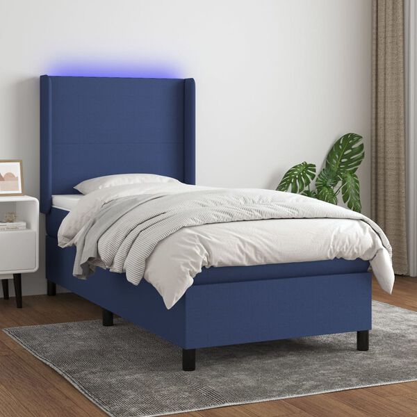 vidaXL Boxspringbett mit Matratze & LED Blau 90x200 cm Stoff