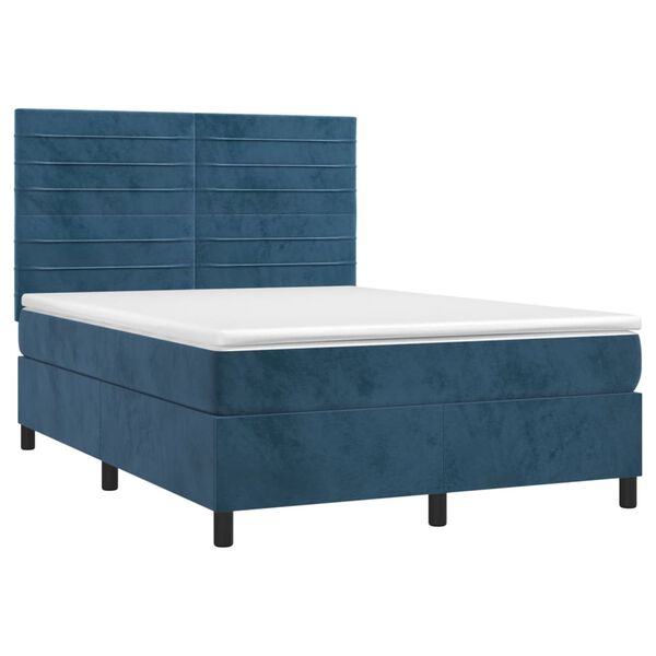 vidaXL Boxspringbett mit Matratze & LED Dunkelblau 140x190 cm Samt