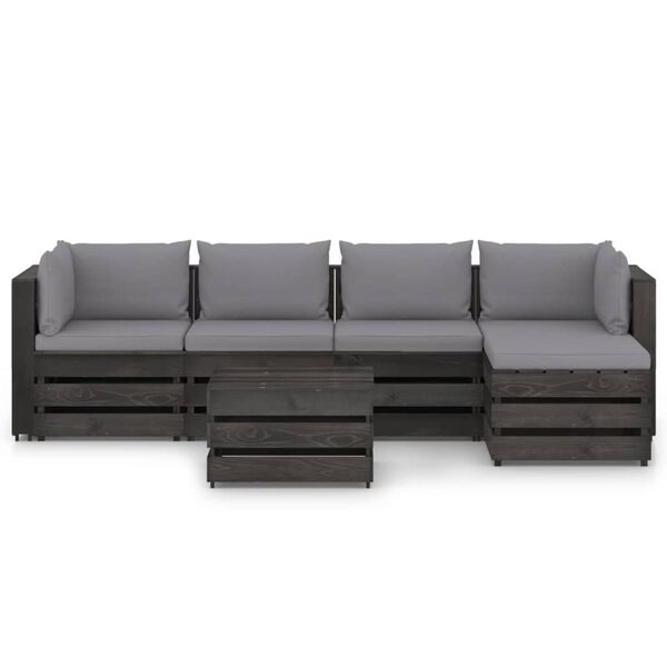 vidaXL 6-tlg. Garten-Lounge-Set mit Kissen Grau Impr&auml;gniertes Holz
