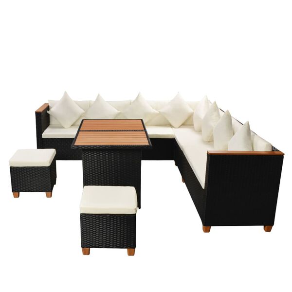 vidaXL 7-tlg. Garten-Lounge-Set mit Auflagen Poly Rattan Schwarz