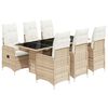 vidaXL 7-tlg. Garten-Bistro-Set mit Kissen Beige Poly Rattan
