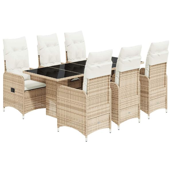 vidaXL 7-tlg. Garten-Bistro-Set mit Kissen Beige Poly Rattan