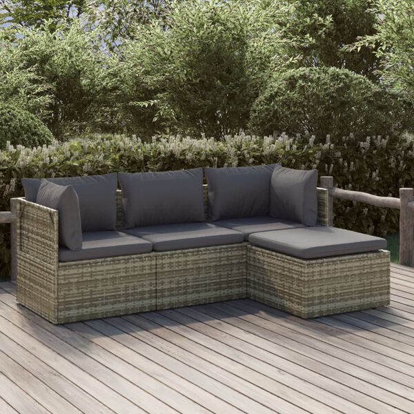 vidaXL 4-tlg. Garten-Lounge-Set mit Kissen Grau Poly Rattan