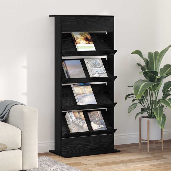 vidaXL Magazinregal mit Regal Schwarz Eichen-Optik 70 x 41 x 156 cm