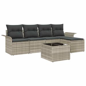 vidaXL Outdoor-Sofa mit Kissen 6 pcs Hellgrau Poly-Rattan