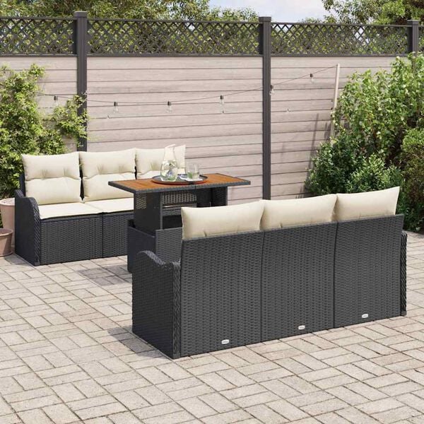 vidaXL Garten-Sofa-Set mit Speicher 7 pcs Schwarz Poly Rattan