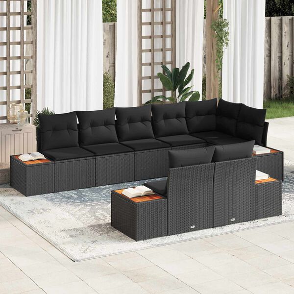 vidaXL Gartensofa-set mit Kissen mit Speicher 8 pcs Schwarz Polyrattan