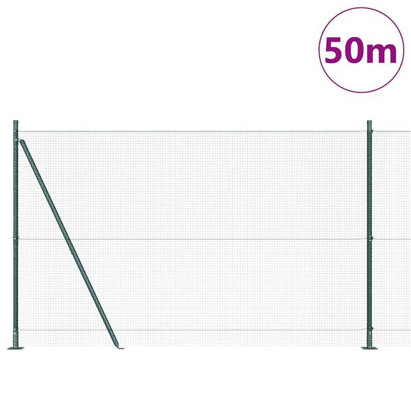 vidaXL Zaunpfosten Gr&uuml;n 50 x 1,4 m (16 x 16 mm Gewebe) Stahl und PVC