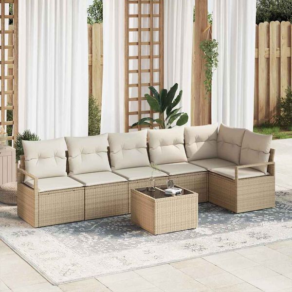 vidaXL Garten-Sofa-Set mit Kissen mit Speicher 7 pcs Beige und Creme
