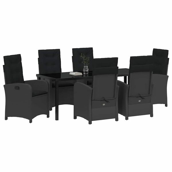 vidaXL Garten Essgruppe mit Kissen 7 pcs Schwarz Poly-Rattan