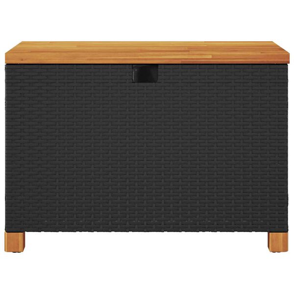 vidaXL Garten-Auflagenbox Schwarz 80x40x48 cm Poly Rattan Akazienholz