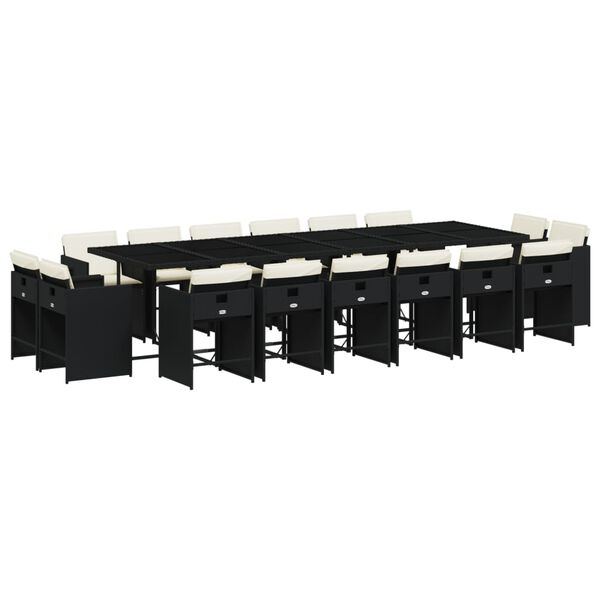 vidaXL 17-tlg. Garten-Essgruppe mit Kissen Schwarz Poly Rattan