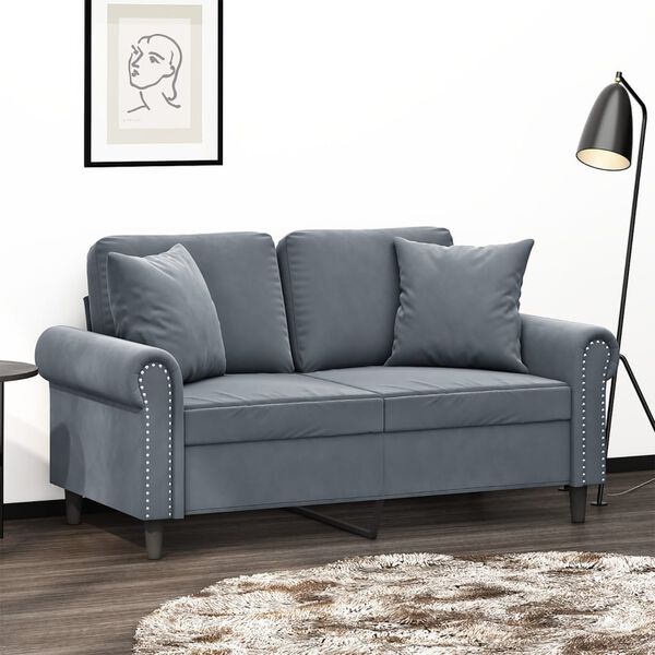 vidaXL 2-Sitzer-Sofa mit Zierkissen Dunkelgrau 120 cm Samt