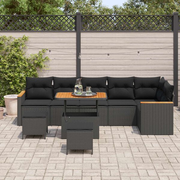 vidaXL Garten-Sofa-Set mit Kissen mit Speicher Schwarz Poly Rattan