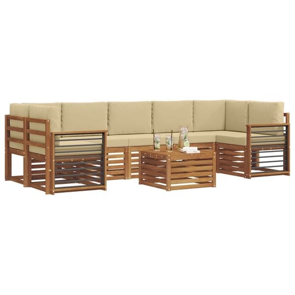 vidaXL Outdoor-Sofagarnitur 8 pcs Natur und Beige Massivholz Akazie