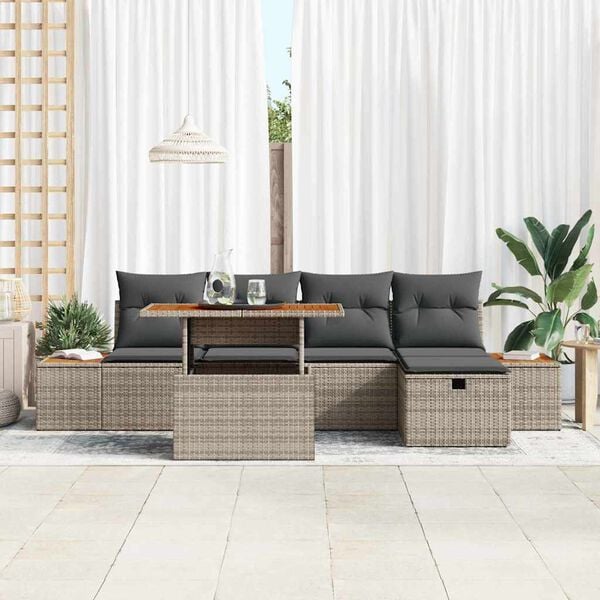 vidaXL Gartensofa-set mit Kissen mit Speicher 6 pcs Grau Poly-Rattan