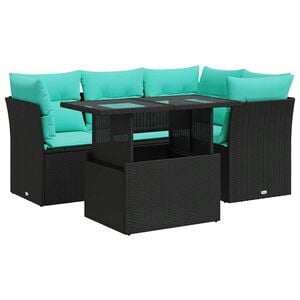 vidaXL 5tlg. Garten-Sofagarnitur mit Kissen Schwarz Poly Rattan Akazie