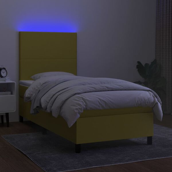 vidaXL Boxspringbett mit Matratze & LED Gr&uuml;n 100x200 cm Stoff