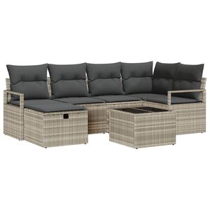 vidaXL Sofa Set 7 Stk. 6-Sitzanzahl Hellgrau Poly-Rattan