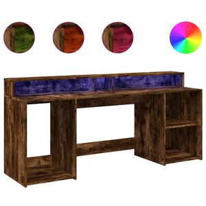 vidaXL LED-Schreibtisch R&auml;uchereiche 200x55x91 cm Holzwerkstoff