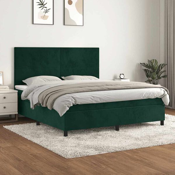 vidaXL Boxspringbett mit Matratze Dunkelgr&uuml;n 160x200 cm Samt
