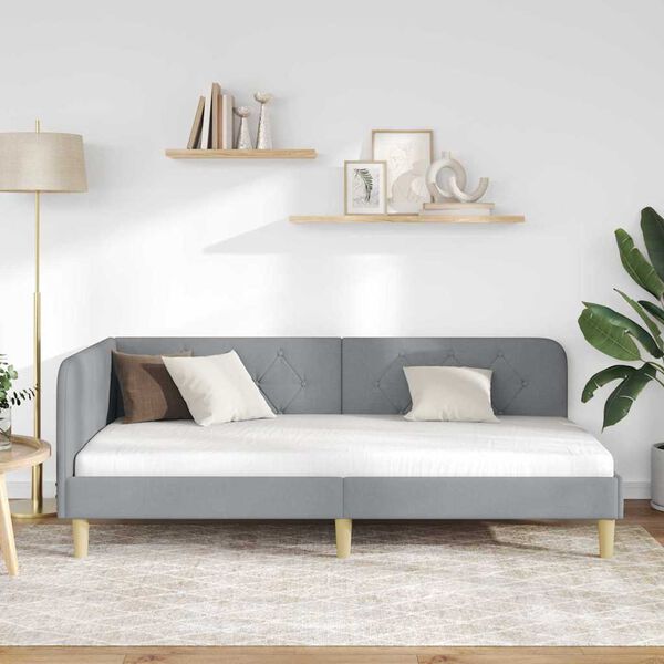 vidaXL Eckbettgestell mit Kopfteil Hellgrau 90 x 200 cm Stoff