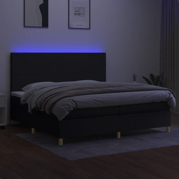 vidaXL Boxspringbett mit Matratze & LED Schwarz 200x200 cm Stoff