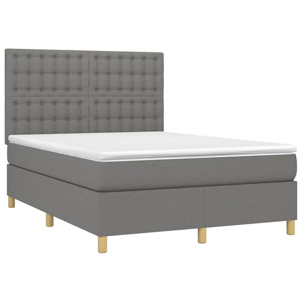 vidaXL Boxspringbett mit Matratze & LED Dunkelgrau 140x200 cm Stoff