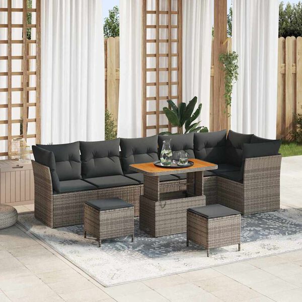 vidaXL Garten-Sofa-Set mit Kissen mit Speicher 9 pcs Grau