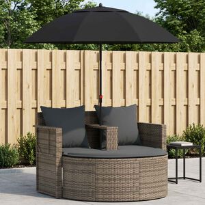 vidaXL Gartenbett mit Sonnenschirm Grau Poly Rattan
