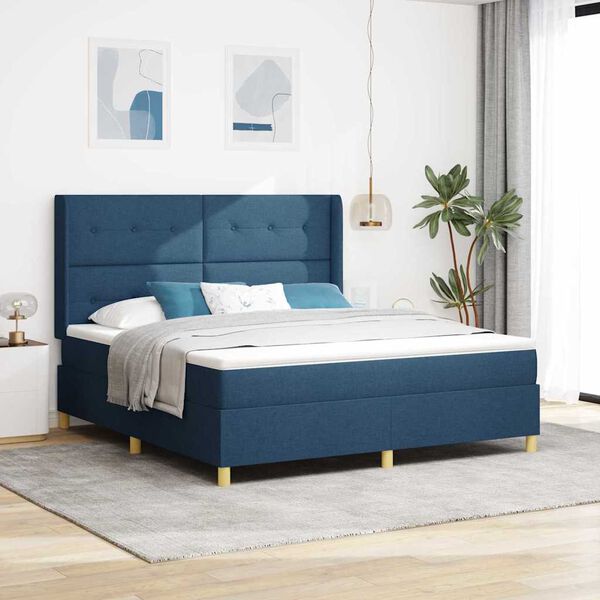 vidaXL Boxspringbett mit Matratze mit Kopfteil Blau 140 x 200 cm Stoff