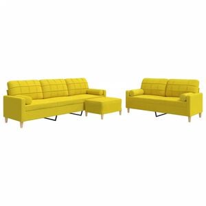 vidaXL 3-tlg. Sofagarnitur mit Fu&szlig;hocker & Dekokissen Hellgelb Stoff
