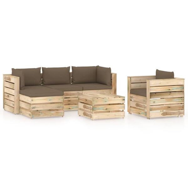 vidaXL 6-tlg. Garten-Lounge-Set mit Kissen Gr&uuml;n Impr&auml;gniertes Holz