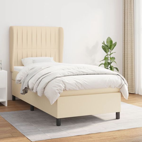 vidaXL Boxspringbett mit Matratze Creme 90x190 cm Stoff