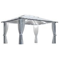 vidaXL Pavillon mit Vorhängen & LED-Lichterkette 400x300 cm Creme Alu