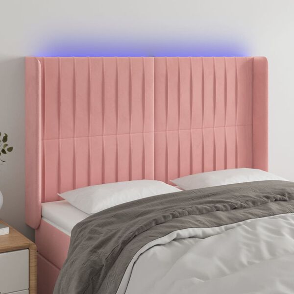 vidaXL LED Kopfteil Rosa 147x16x118/128 cm Samt