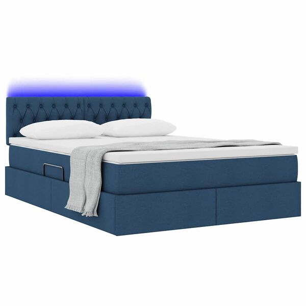 vidaXL Bett mit Stauraum und LED Blau 140 x 190 cm Polyester