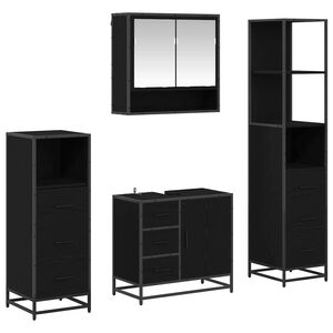 vidaXL Badezimmerm&ouml;bel-Set 4 pcs Schwarz Eichen-Optik Holzwerkstoff